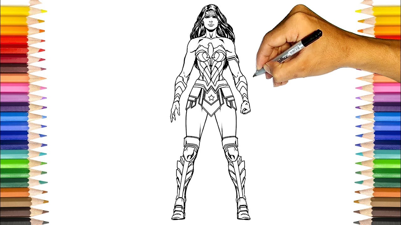 Desenhos da Mulher Maravilha para colorir, pintar, baixar e imprimir - Wonder Woman Coloring Page and Printable - 1