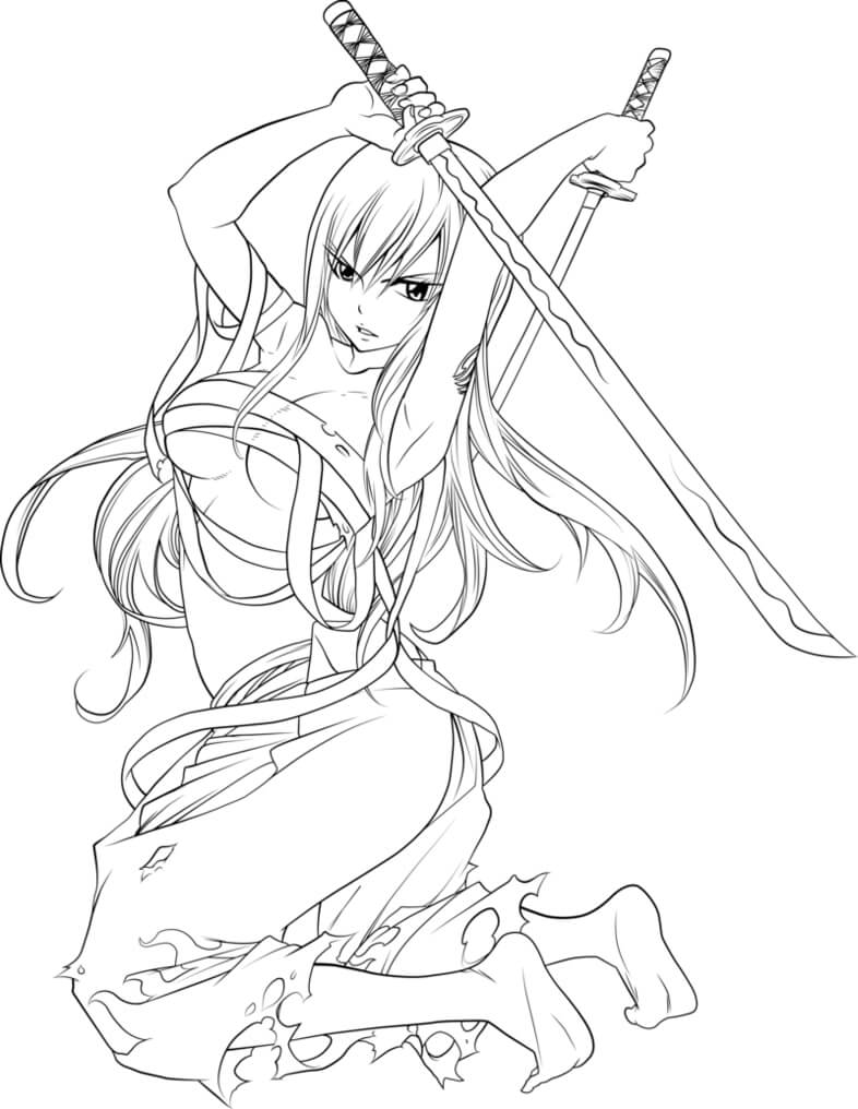 Erza Scarlet - Fairy Tail desenho para colorir, baixar e imprimir- 3