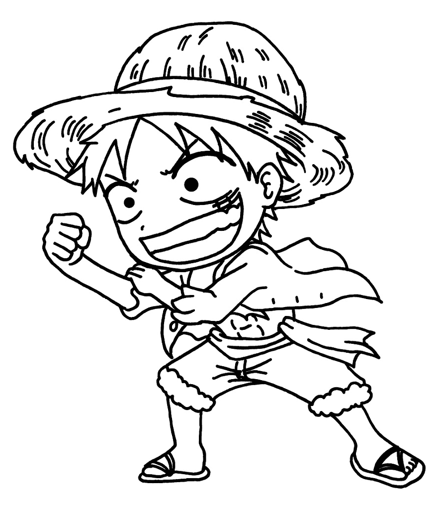 One Piece desenho para colorir, baixar e imprimir do anime do Chapéu de Palha e caprichar na pintura. Mostre sua arte no líder do bando do chapéu de palha.