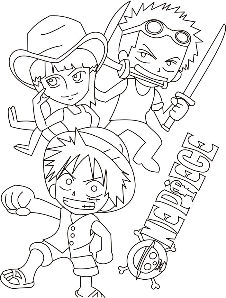 One Piece desenho para colorir, baixar e imprimir do anime do Chapéu de Palha e caprichar na pintura. Mostre sua arte no líder do bando do chapéu de palha.