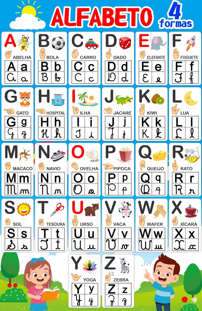 Alfabeto ilustrado para imprimir - confira esses criativos modelos de alfabeto para salvar em pdf e imprimir. Faça o ato de aprender ficar mais divertido.