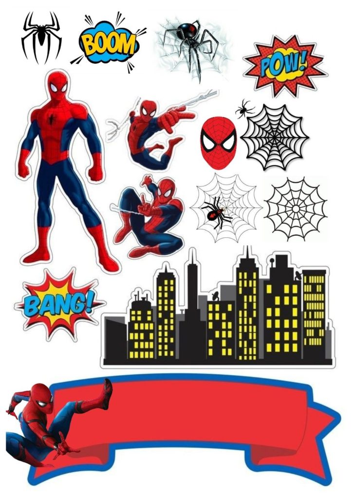 Spiderman cake topper - best spider man cake and cupcake ideas to liven up parties and events. Save the image in pdf to print whenever you want.