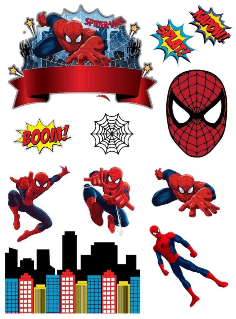 Spiderman cake topper - best spider man cake and cupcake ideas to liven up parties and events. Save the image in pdf to print whenever you want.