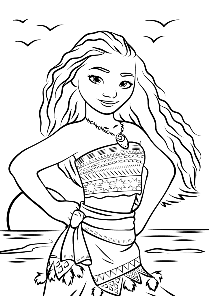 Moana desenho para colorir - baixe diversas imagens e desenhos dessa linda princesa Moana da Disney em cenas super divertidas para imprimir e pintar.