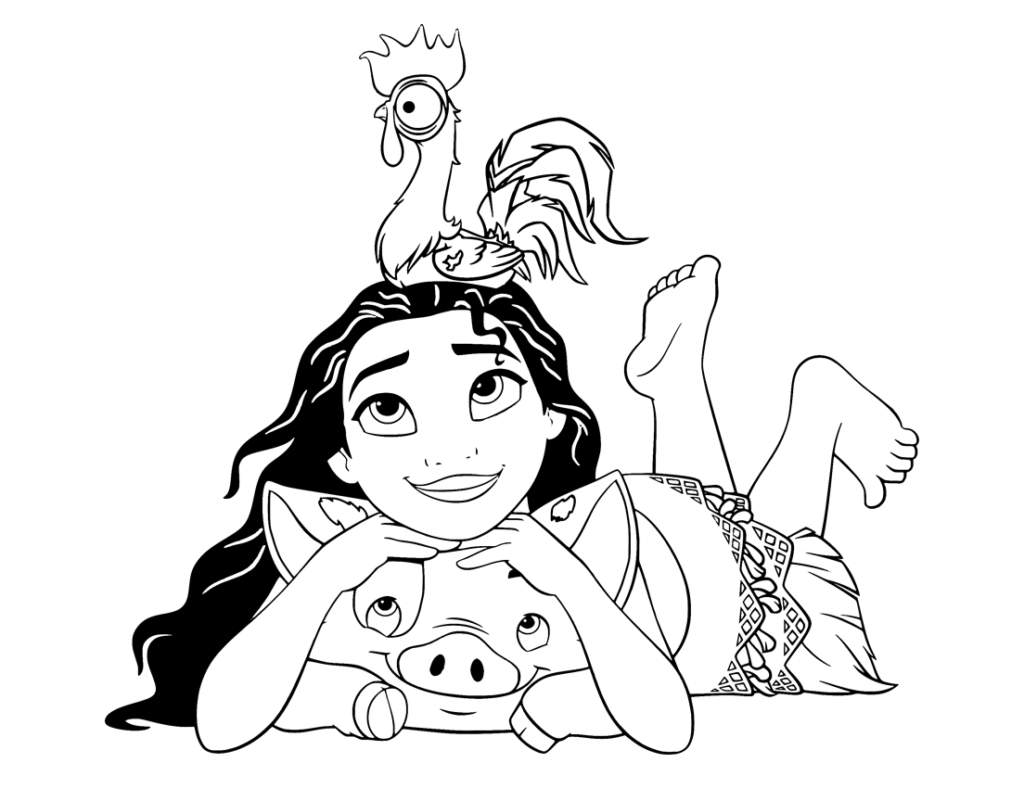 Moana desenho para colorir - baixe diversas imagens e desenhos dessa linda princesa Moana da Disney em cenas super divertidas para imprimir e pintar.