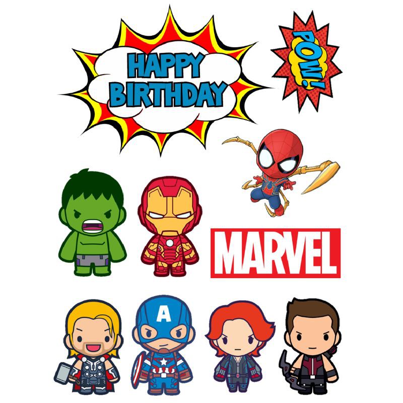 Topo de Bolo Vingadores - são diversas imagens para imprimir e decorar seu bolo, cake, torta e cupcake com o tema dos Avengers, incluíndo Thor, Hulk, Homem de Ferro e mais.