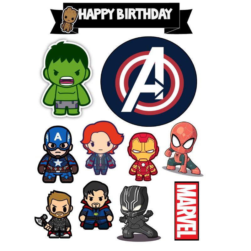 Topo de Bolo Vingadores - são diversas imagens para imprimir e decorar seu bolo, cake, torta e cupcake com o tema dos Avengers, incluíndo Thor, Hulk, Homem de Ferro e mais.