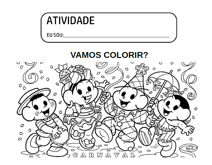 Desenho de carnaval para imprimir e colorir. Atividades prontas e fáceis para pintar sobre a festa de carnaval, com máscaras e desenhos de personagens no carnaval.